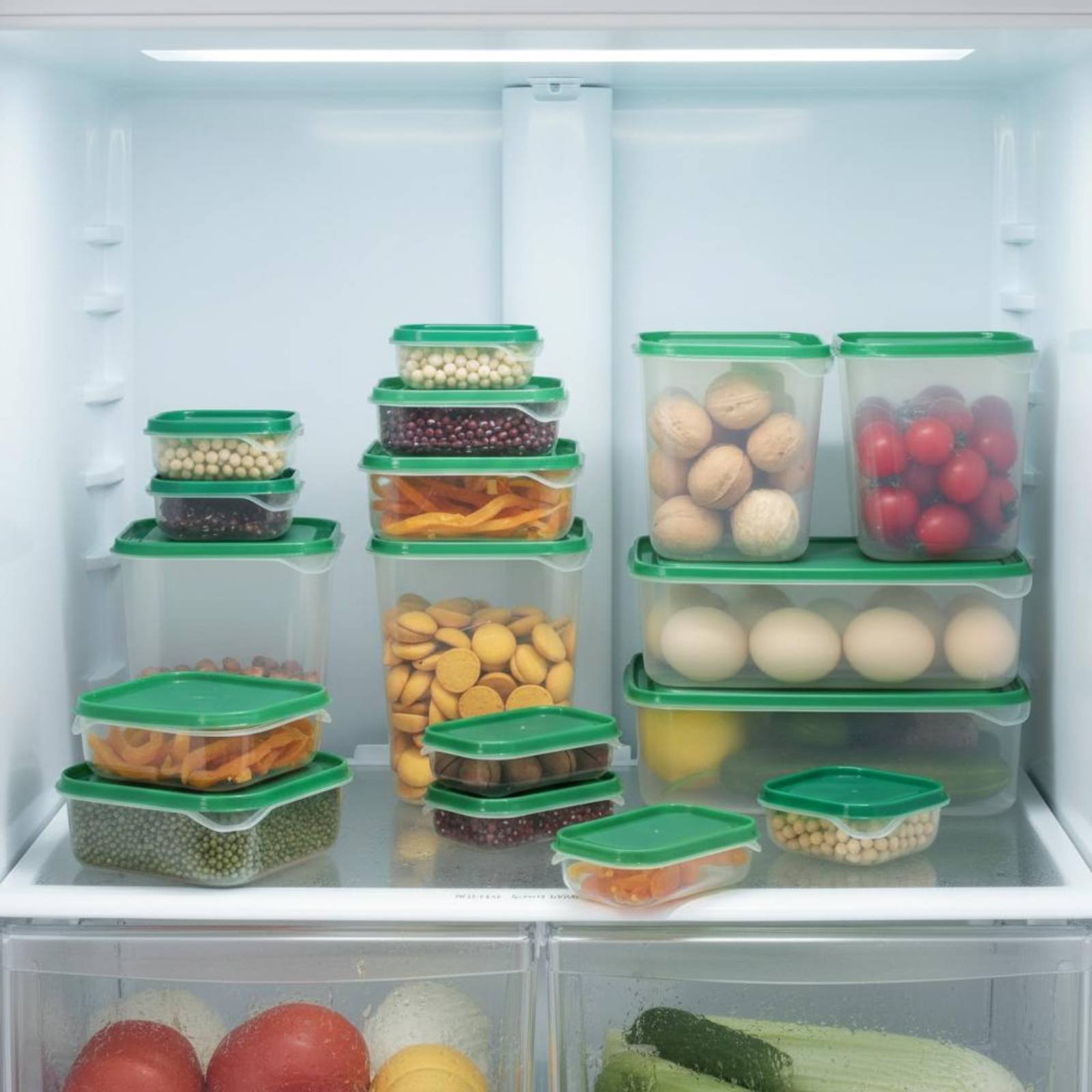 Food Storage Box - ชุดกล่องเก็บอาหารในตู้เย็น 17 ชิ้น กล่องพลาสติกกันรั่วซึมพร้อมฝาปิด ชุดกล่องถนอมอาหารสุญญากาศ ใช้ซ้ำได้สำหรับตู้เย็น