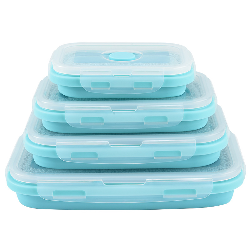Food Storage Microwave Safe - ภาชนะเก็บอาหารซิลิโคนพับได้พร้อมฝาปิดกันอากาศ ใช้กับไมโครเวฟและช่องแช่แข็งได้ กล่องอาหารกลางวันแบบพกพาทรงสี่เหลี่ยม
