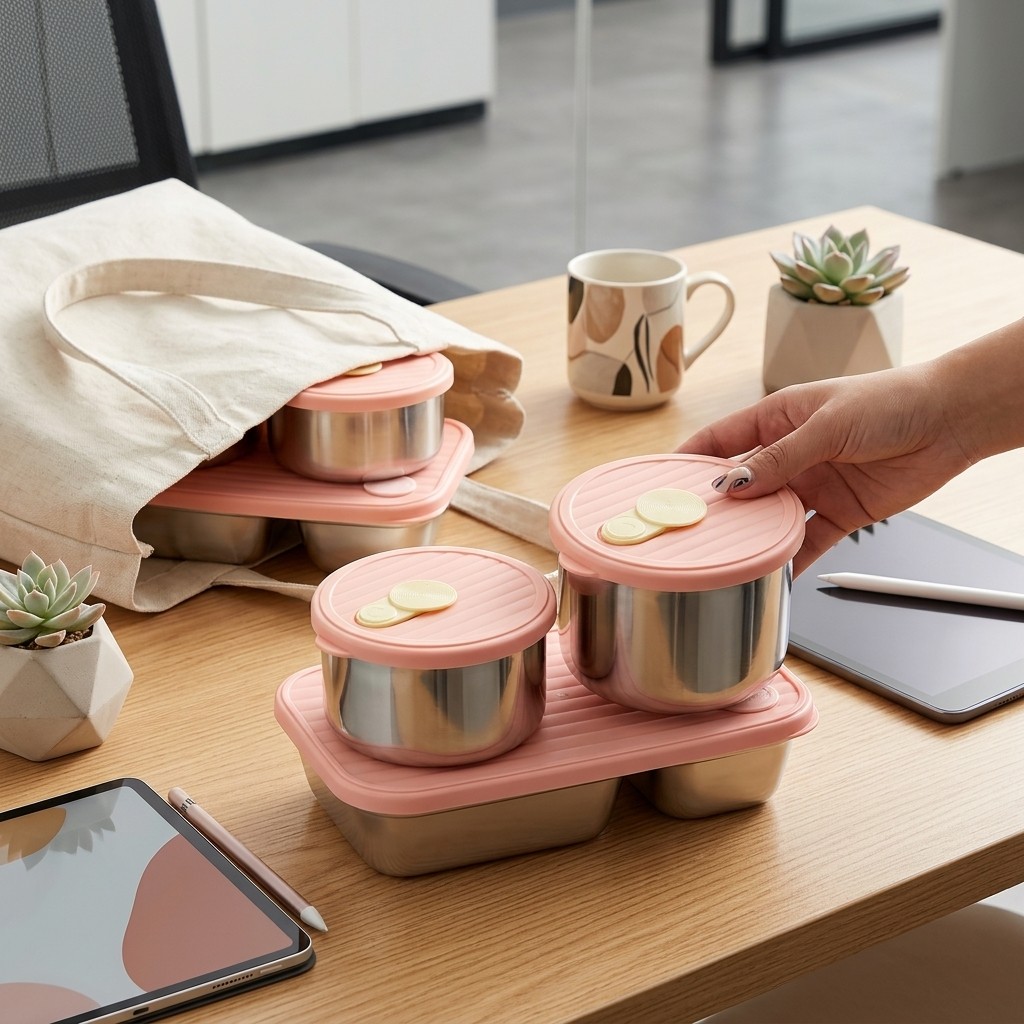Food Storage Microwave Safe - กล่องอาหารกลางวันสแตนเลส 304 ใช้กับไมโครเวฟได้ ชุดกล่องเบนโตะ สำหรับเตรียมอาหาร กล่องเก็บอาหาร