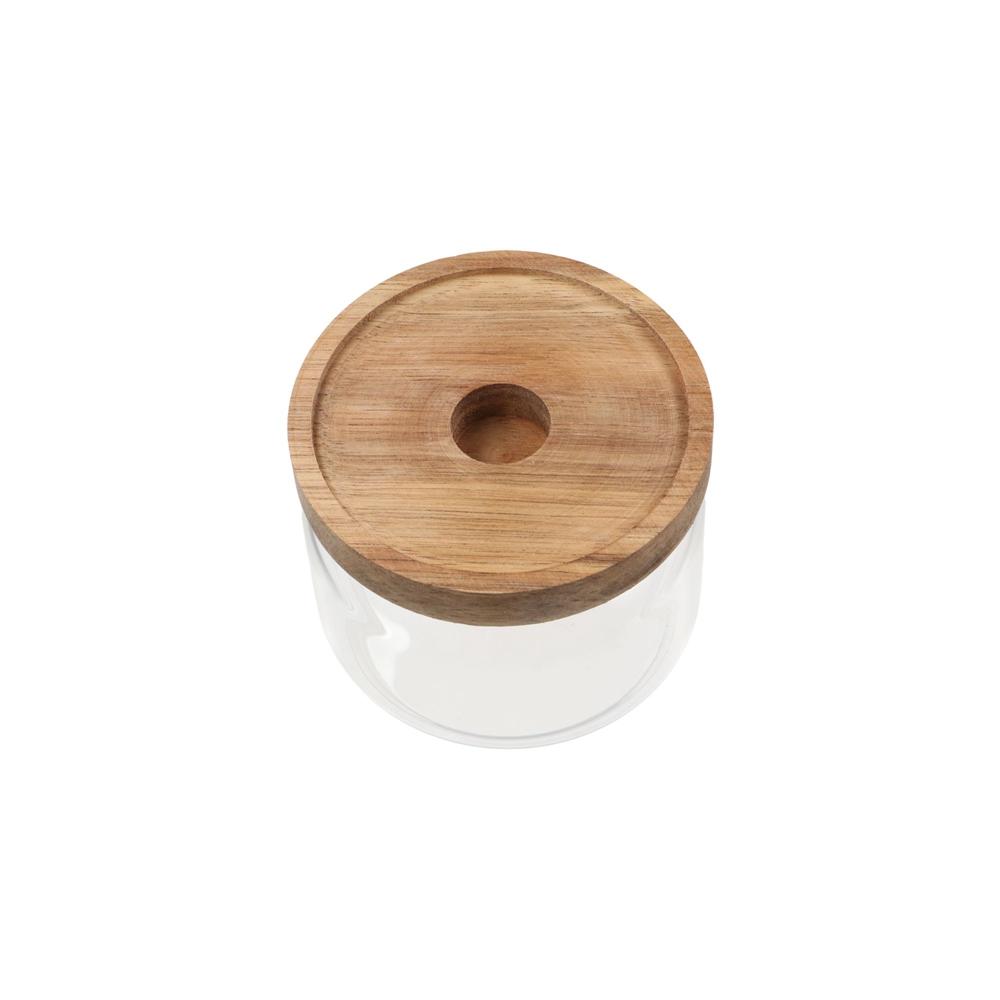 Food Storage Glass Round - โหลแก้วฝาไม้เอนกประสงค์สำหรับเก็บอาหาร เมล็ดกาแฟ ภาชนะใสสำหรับครัว ภาชนะเก็บอาหารทรงกลมหนา สำหรับเก็บน้ำตาล
