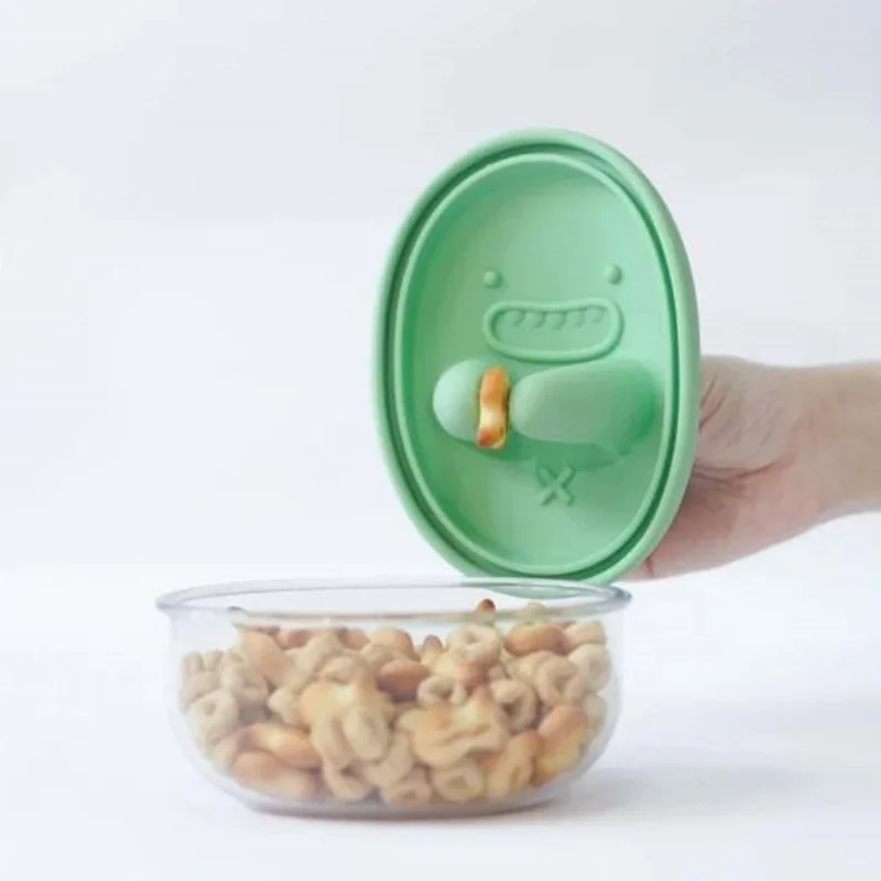 Food Storage Bins - กล่องใส่ขนมแบบแฮนด์ฟรี ไม่มีเศษตกค้าง กล่องเก็บขนม กล่องคุกกี้ลายการ์ตูน กล่องซิลิโคนเกรดอาหาร ปิดผนึกกันความชื้น