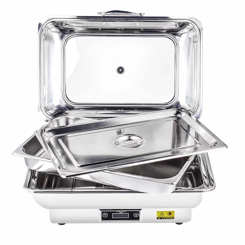 Food Storage To Keep Warm - เครื่องอุ่นอาหารไฟฟ้าดิจิตอลสแตนเลส พร้อมฝาปิดแบบโปร่งใส สำหรับเก็บอาหารซุป บุฟเฟ่ต์ และอุ่นอาหาร