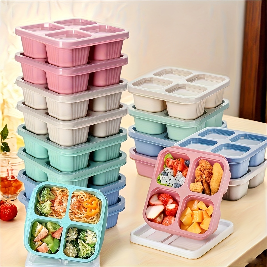 Food Storage Microwave Safe - ชุดกล่องอาหารกลางวันพร้อมฝาปิด SGIAWETA-2 ชิ้น, กล่องเก็บอาหาร 4 ช่อง