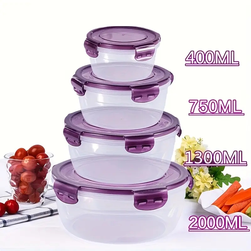 Food Storage Bins - ภาชนะเก็บอาหารพลาสติก 4 ชิ้น กล่องอาหารกลางวัน เหมาะสำหรับโรงอาหาร แคมป์ปิ้ง