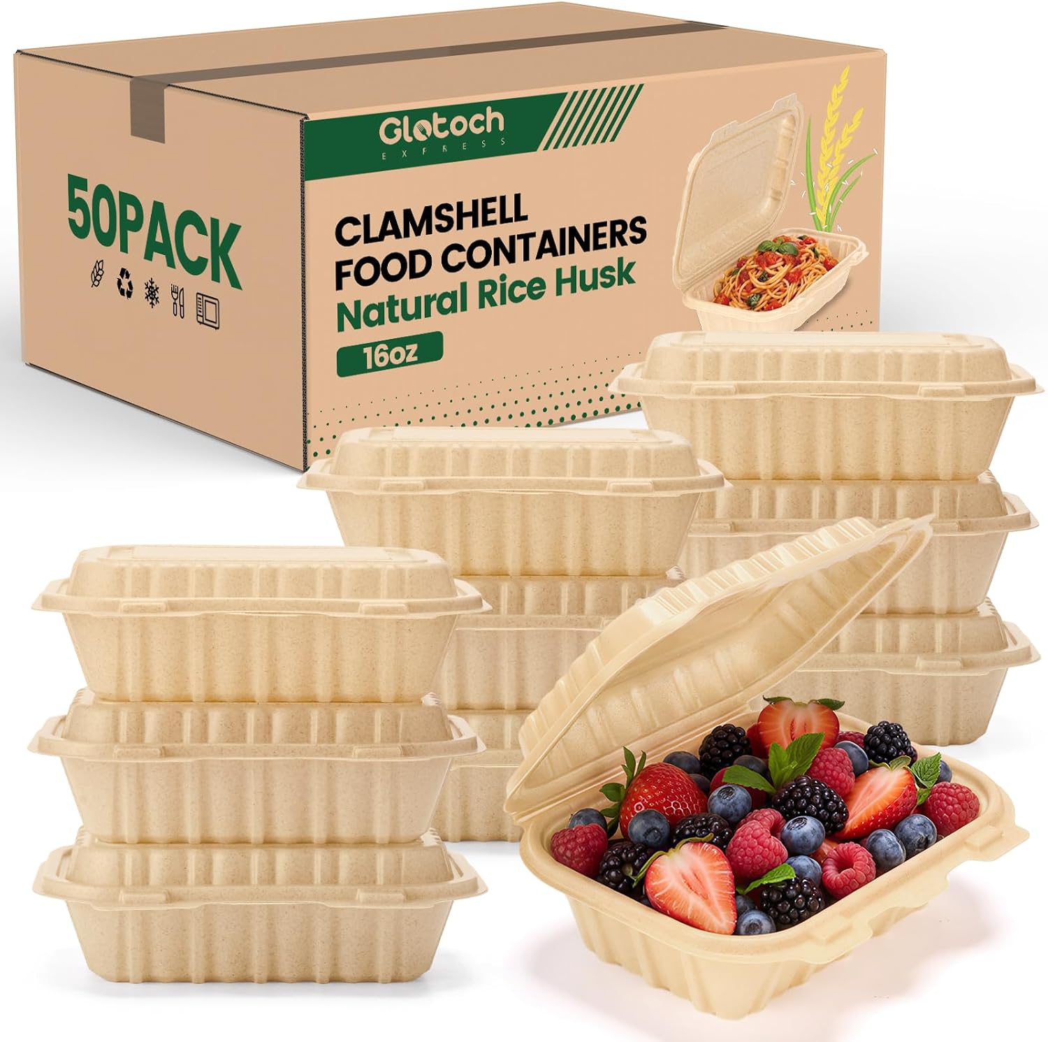 Food Storage Microwave Safe - กล่องใส่อาหารแบบฝาพับขนาด 16 ออนซ์ จำนวน 50 ชิ้น