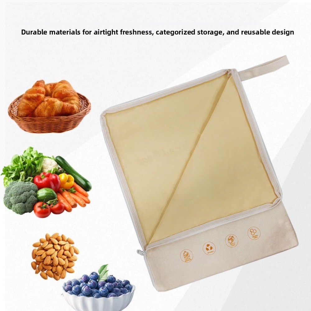 Food Storage With Lock - ถุงเก็บขนมปังแบบล็อคความชื้น ทำจากขี้ผึ้ง ใช้ซ้ำได้ รูปทรงตัว L พร้อมซิป