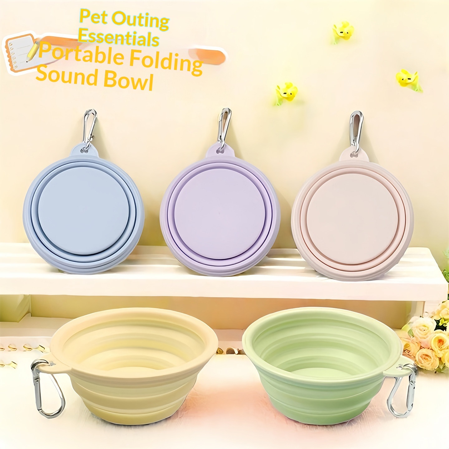 Portion Control Container - ชามอาหารและน้ำสำหรับสุนัขแบบซิลิโคน พับได้ 2 in 1 พร้อมที่เก็บอาหารสำหรับสัตว์เลี้ยง