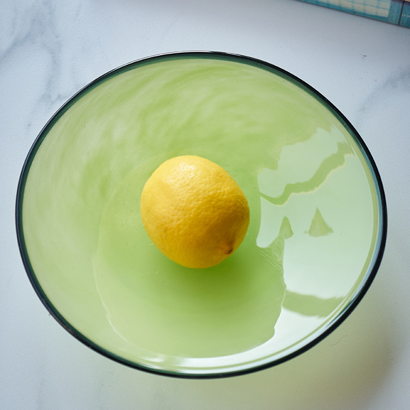 Food Storage Glass Round - จานผลไม้แก้วสีขอบดําปากกว้าง, ตกแต่งห้องนั่งเล่น, แจกันแก้ว, ภาชนะเก็บอาหารในครัว