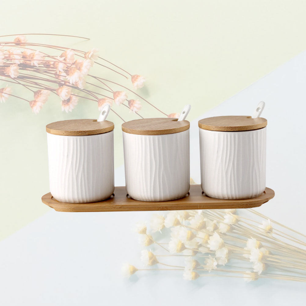 Food Storage Box - ชุดขวดเครื่องเทศเซรามิกสไตล์นอร์ดิก ขนาด 9.5x28.5 ซม. กล่องเก็บเครื่องปรุง วัสดุเกรดอาหาร