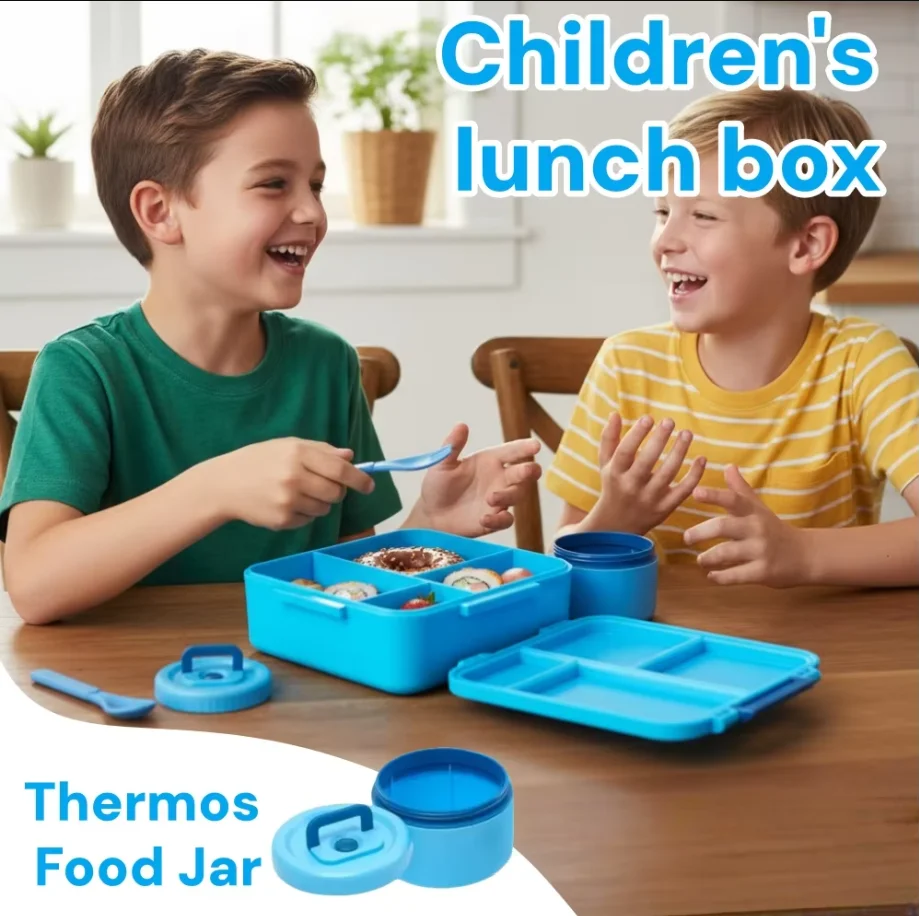 Food Storage Containers Tupperware - ชุดกล่องข้าวเด็ก 1700 มล. พร้อมกล่องเก็บอาหารและกระติกน้ำร้อน กล่องข้าวพกพาสำหรับโรงเรียน พร้อมฝาปิด
