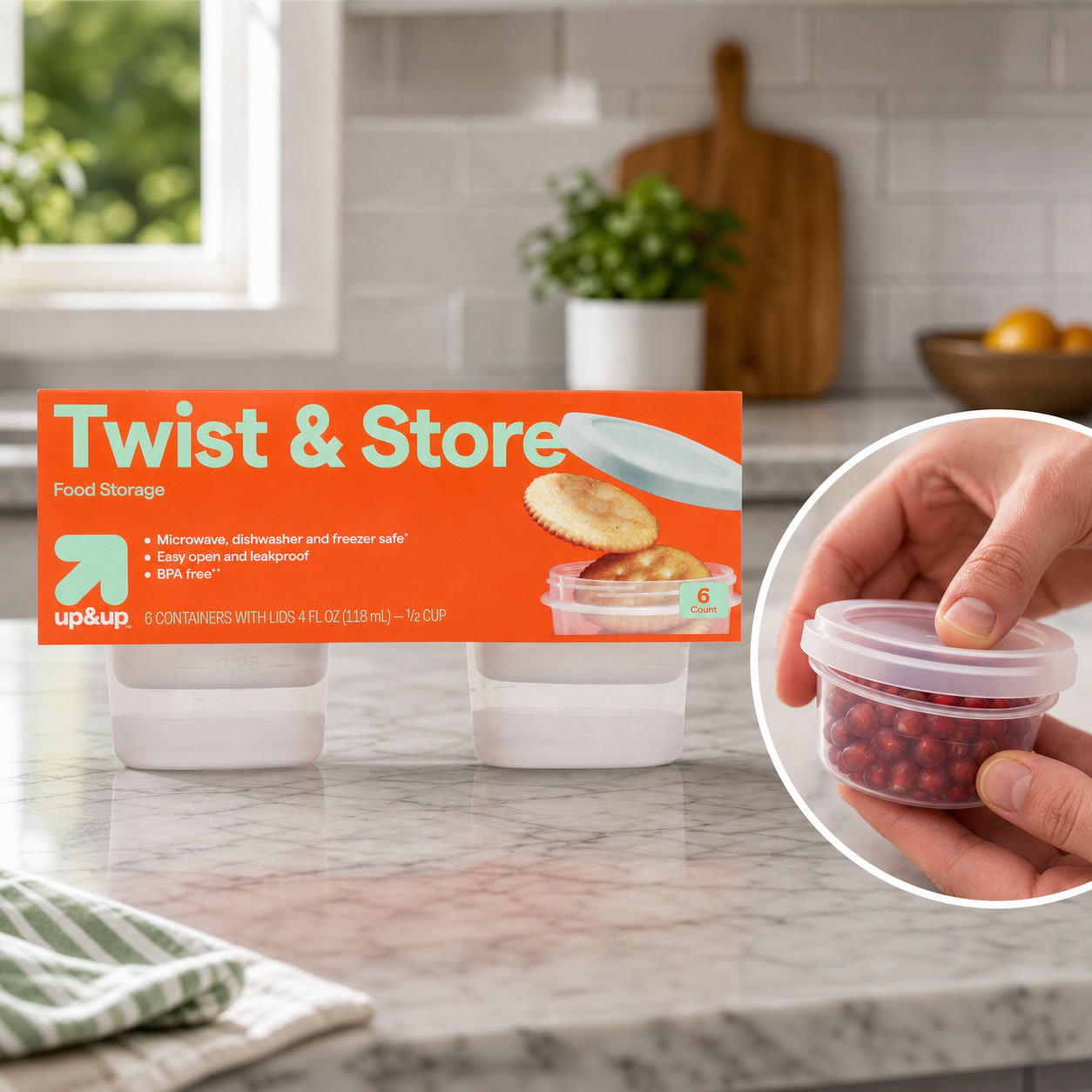 Food Storage With Lock - ภาชนะเก็บอาหารแบบล็อคเกลียวทรงกลม 6 ชิ้น, ถ้วยใสกันรั่วขนาด 4 ออนซ์