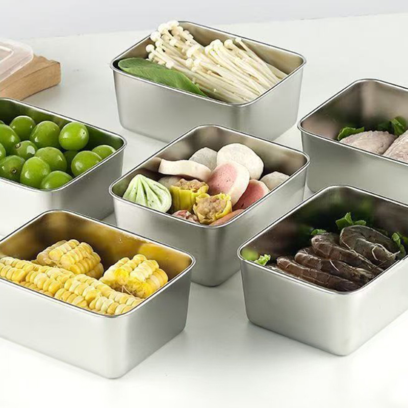 Food Storage Box Set - ชุดภาชนะเก็บอาหารสแตนเลส 6 ชิ้นพร้อมฝาปิด กล่องเก็บอาหารป้องกันการรั่วซึม กล่องสดใหม่แบบใช้ซ้ำได้สำหรับการตั้งแคมป์ปิกนิก